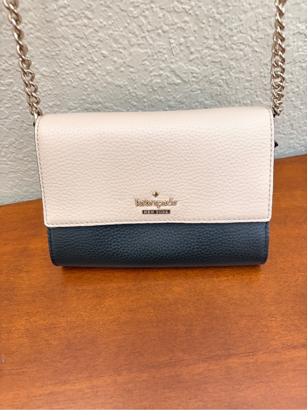 kate spade Two-Tone Cream and Navy Pebbled Leather Crossbody